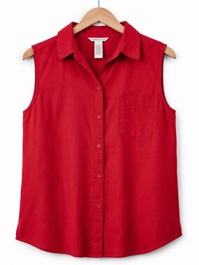 Malcolm & Co. II 100% Irish Linen Sleeveless Button Front Top Red 2X Plus Size